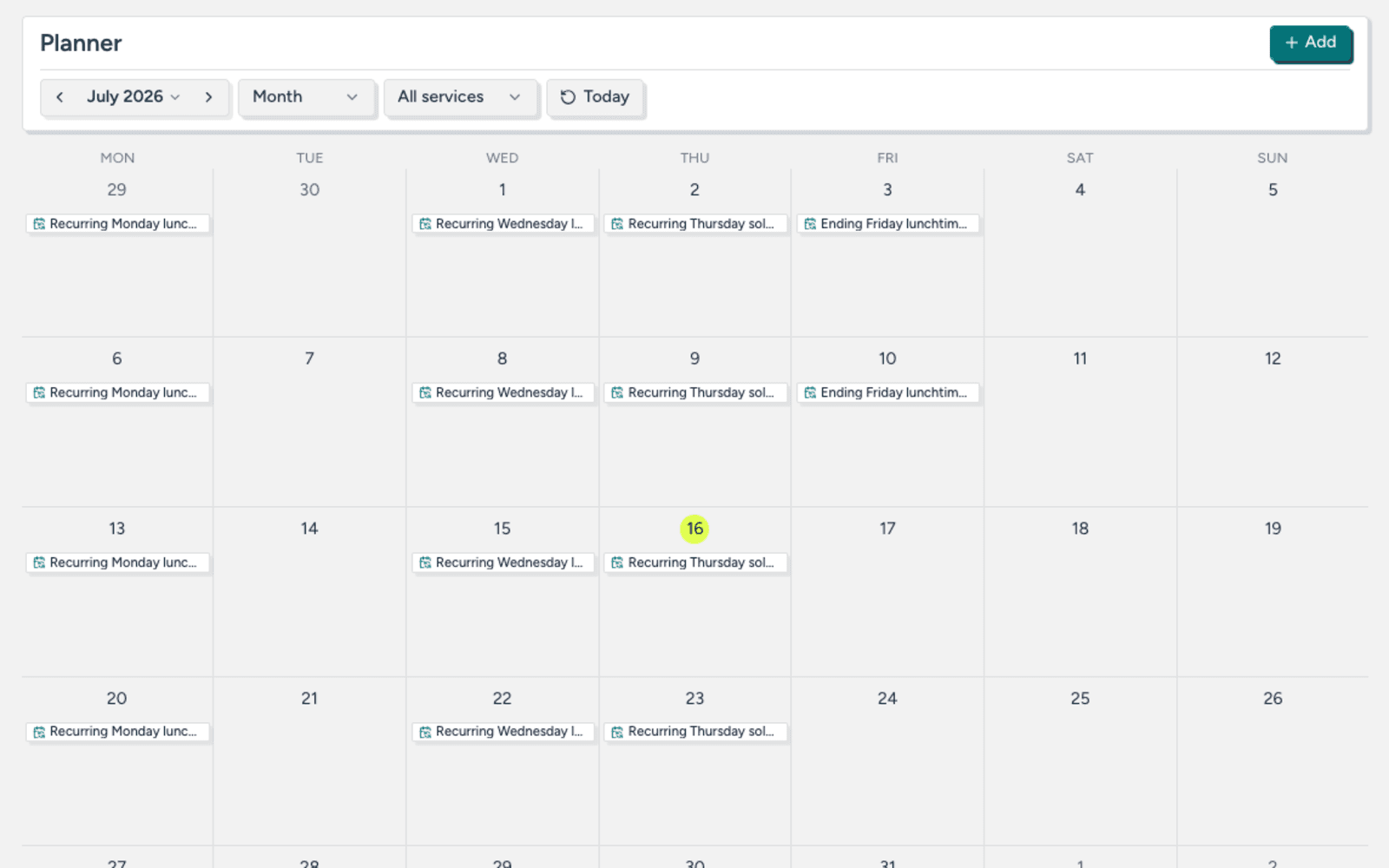 TailTrack planner showing recurring rounds and one-off bookings